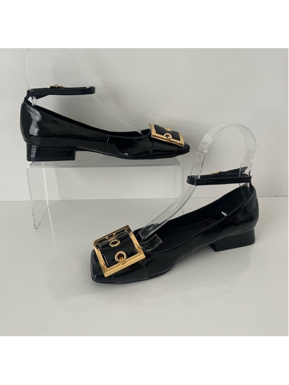 Jeffrey Campbell So Cute Ankle Strap Ballet Flat Square Toe Crinkle Patent Black - Picture 5 of 16